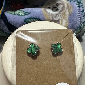 Green Clover Stud Earrings with Beaded Silver Trim
